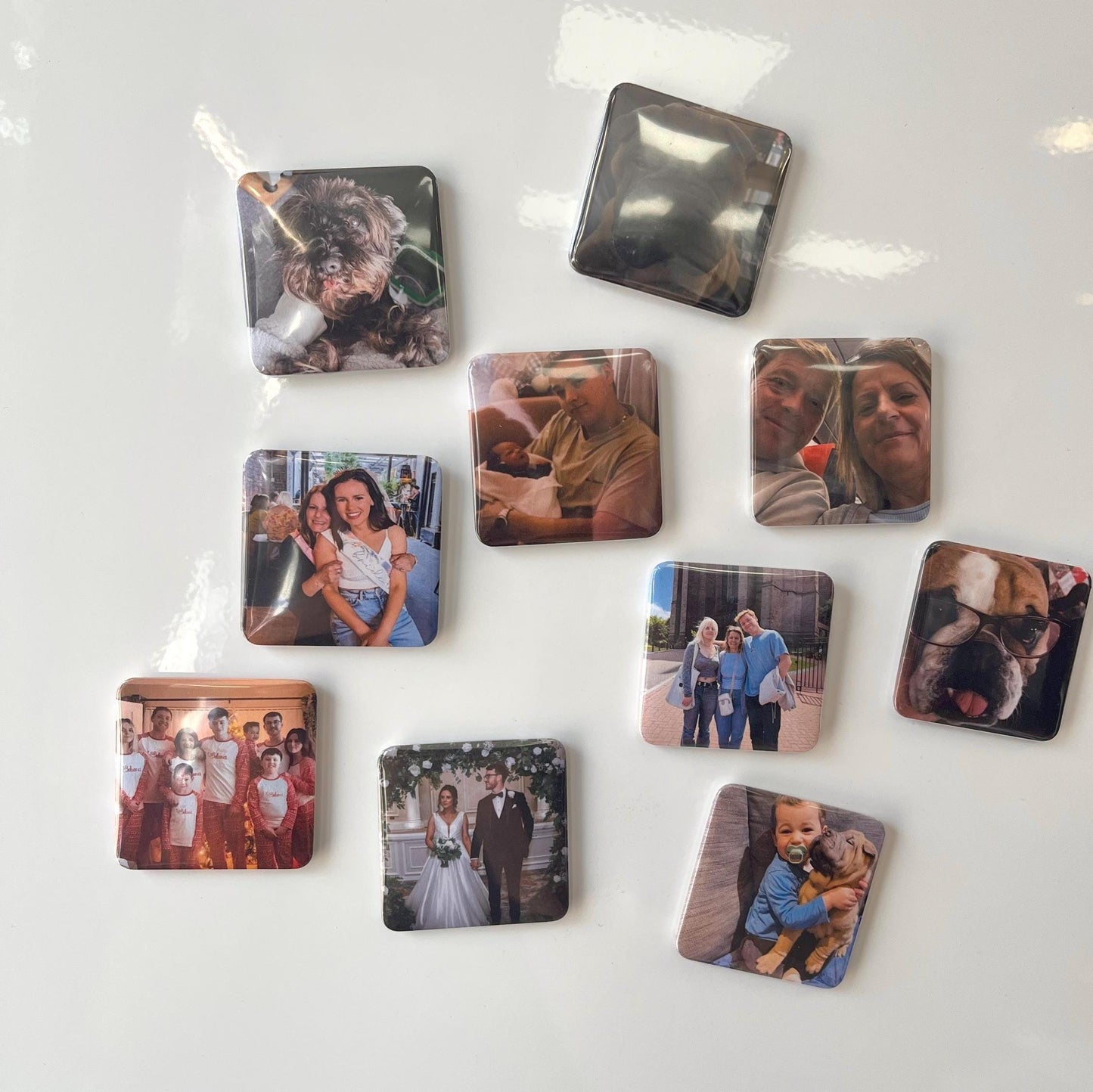 Custom Photo Magnets – Square Glossy – Set of 4/6/9/12 – Personalised Fridge Magnets From Your Photos – Gift for Grandparents & Families