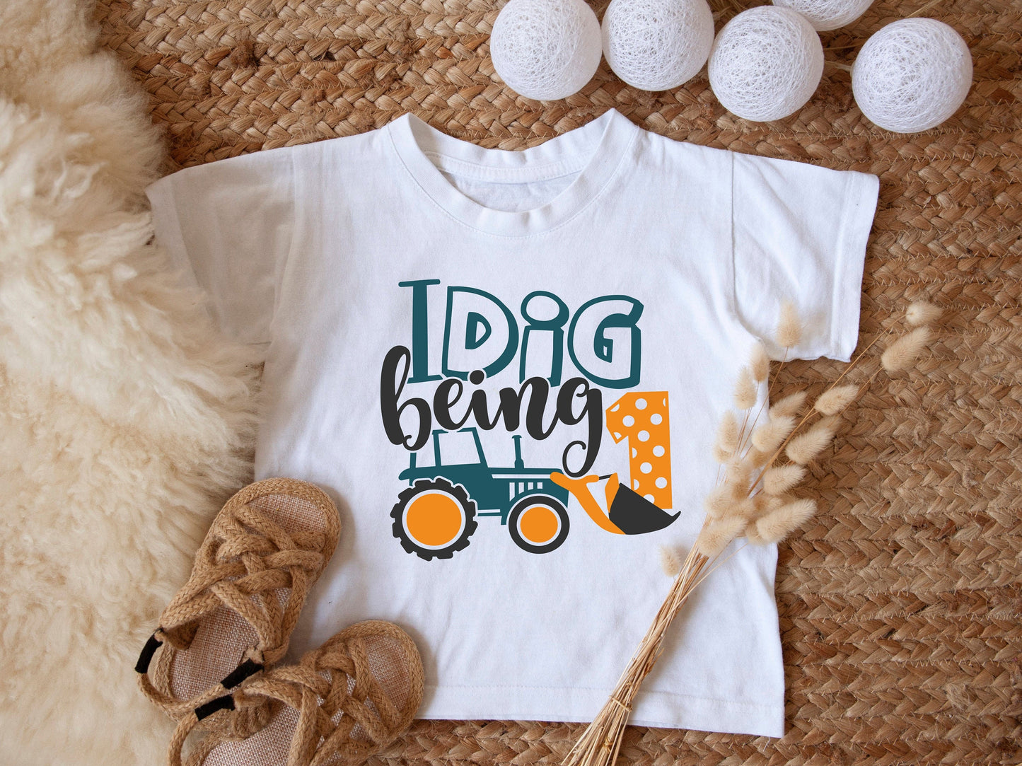 I Dig Being One Birthday T-Shirt Boys Birthday Tractor T-Shirt One Year Old Birthday Outfit Digger T-Shirt