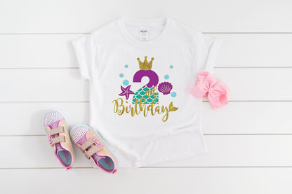 Mermaid Birthday T-Shirt / Mermaid Glitter Girls Birthday Shirt / Girls Birthday T-Shirt / Unique Birthday Gift
