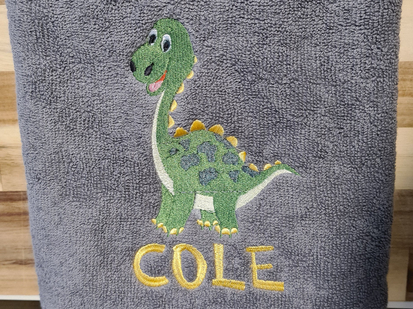 Dinosaur Brontosaurus Towel / Childrens Personalised Dinosaur Gift / Personalised Hand Bath Towel Sheet / Childrens Towel / Bath Time Gift
