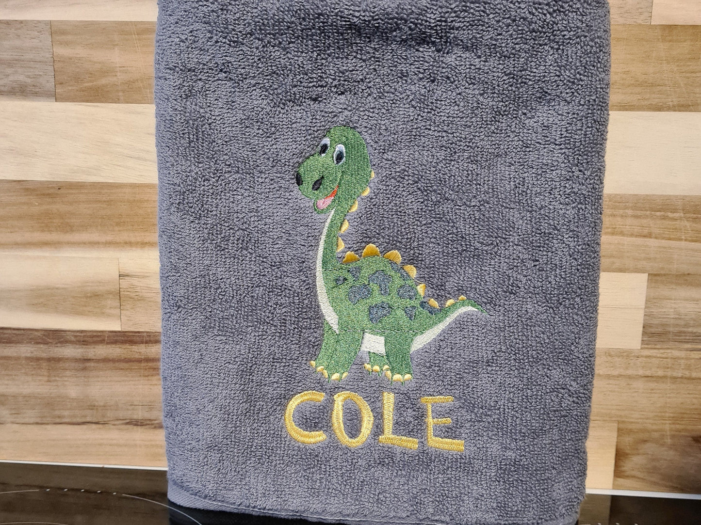 Dinosaur Brontosaurus Towel / Childrens Personalised Dinosaur Gift / Personalised Hand Bath Towel Sheet / Childrens Towel / Bath Time Gift