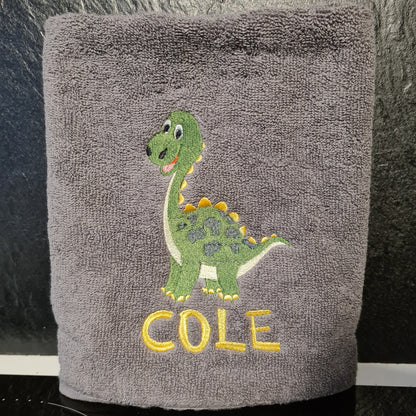 Dinosaur Brontosaurus Towel / Childrens Personalised Dinosaur Gift / Personalised Hand Bath Towel Sheet / Childrens Towel / Bath Time Gift