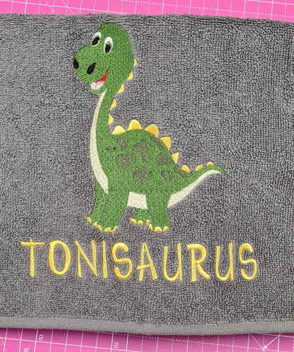 Personalised Dinosaur Towel / Childrens Dinosaur Gift / Personalised Hand Bath Towel Sheet / Childrens Bath Towel / Bath Time Gift New Baby