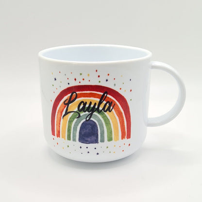 Personalised Kids Rainbow Mug, Unbreakable Rainbow Mug, Hot Chocolate Mug, Unique Gift For Her Him, 6oz Polymer Mug