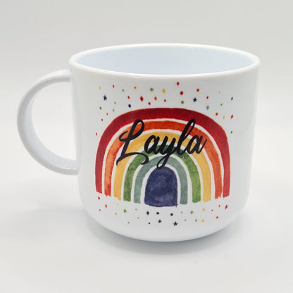 Personalised Kids Rainbow Mug, Unbreakable Rainbow Mug, Hot Chocolate Mug, Unique Gift For Her Him, 6oz Polymer Mug