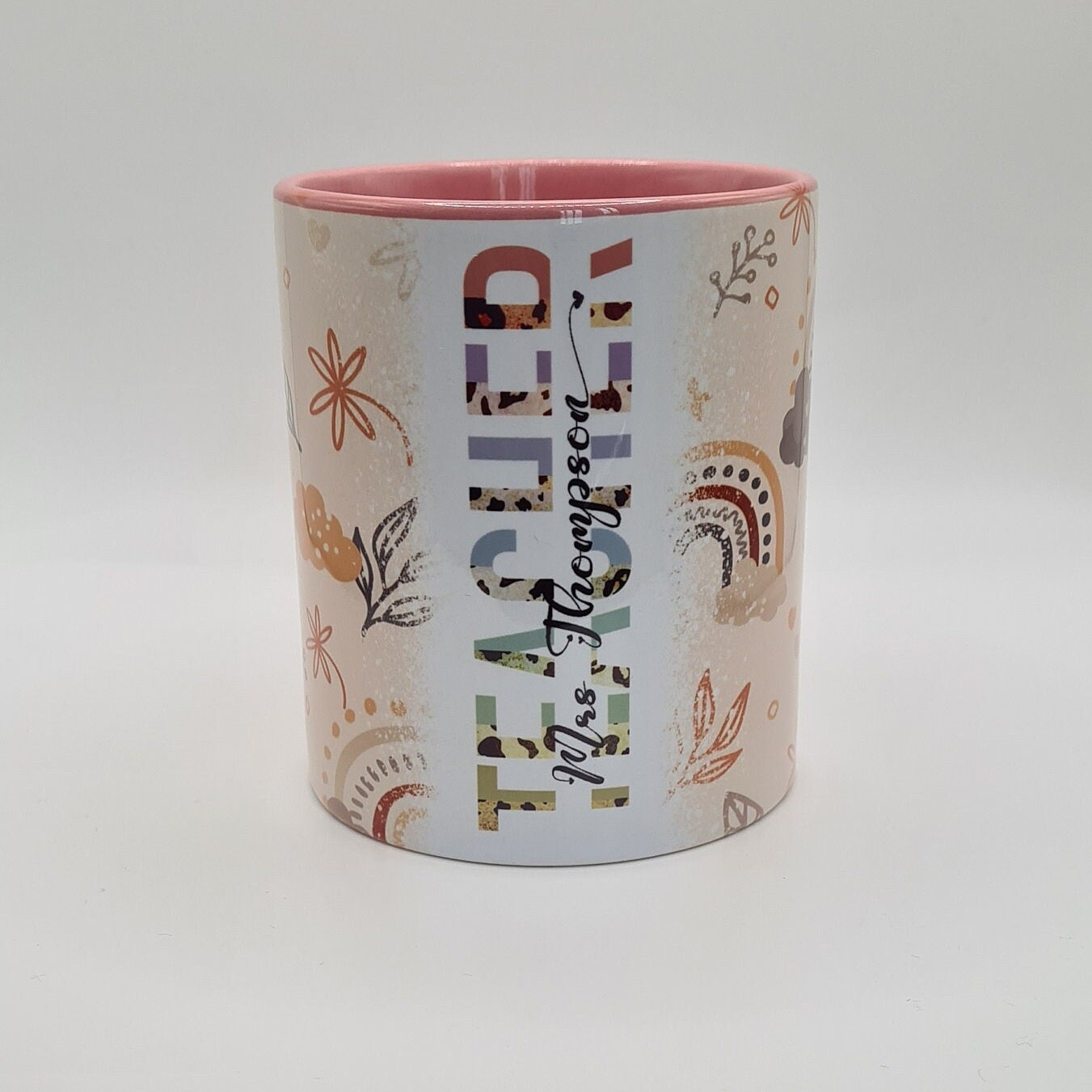 Personalised Boho Teacher Mug, Boho Rainbow Teacher Mug,  Cute Teacher Gift, End Of Year Gift, Teacher Thank You Gift