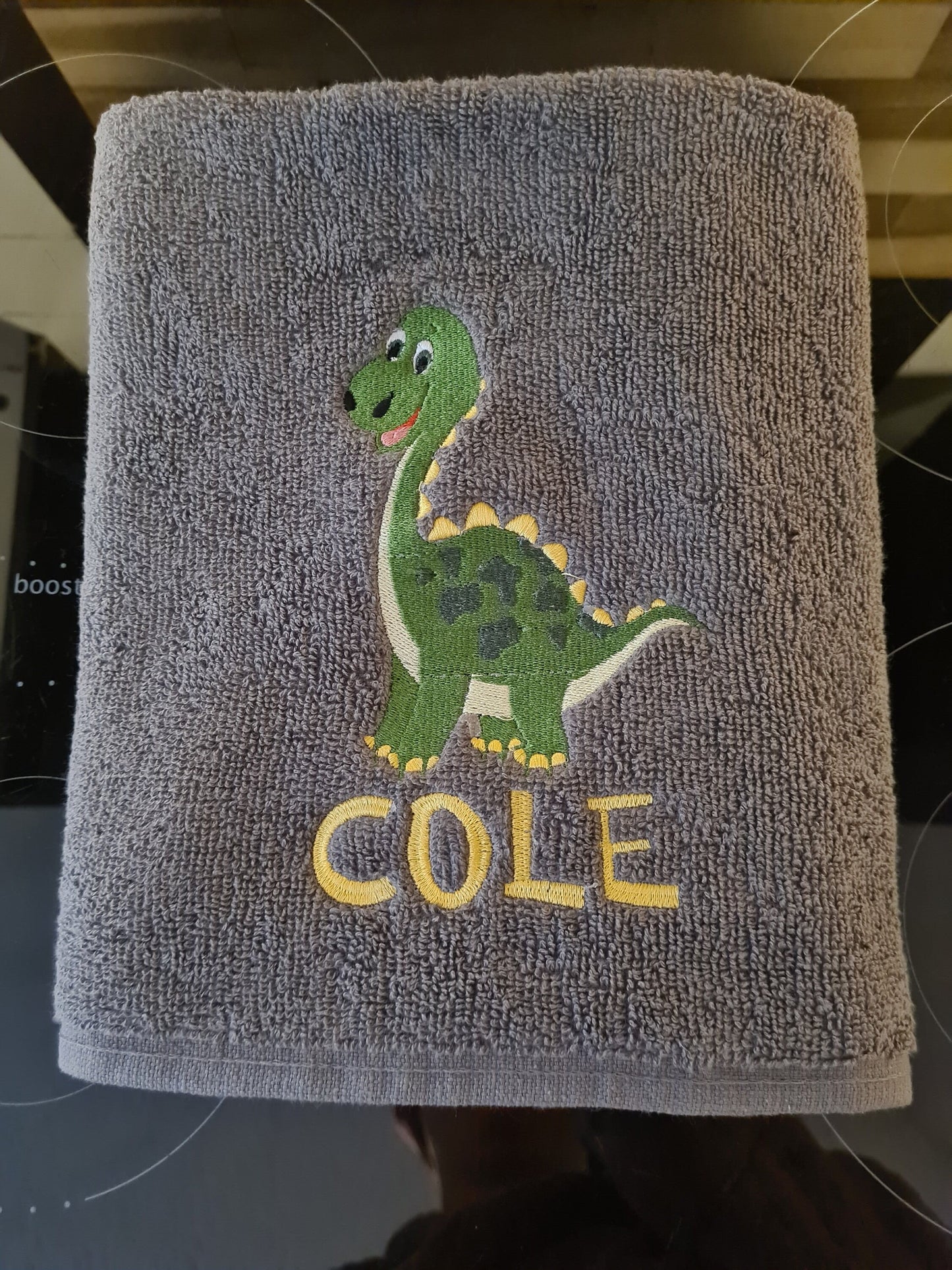 Dinosaur Brontosaurus Towel / Childrens Personalised Dinosaur Gift / Personalised Hand Bath Towel Sheet / Childrens Towel / Bath Time Gift