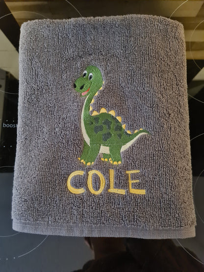 Dinosaur Brontosaurus Towel / Childrens Personalised Dinosaur Gift / Personalised Hand Bath Towel Sheet / Childrens Towel / Bath Time Gift