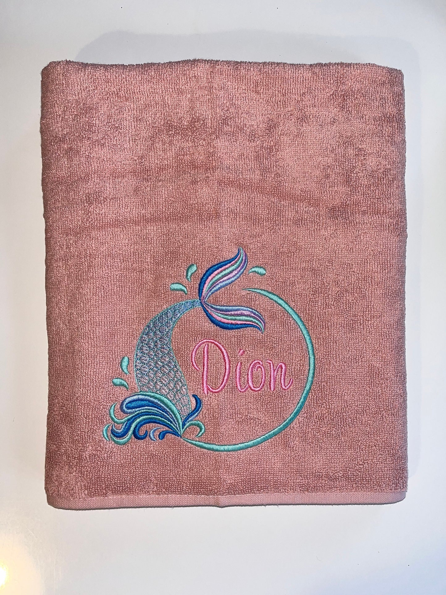 Personalised Kids Mermaid Towel | Ocean Theme Cotton Towel | Embroidered Swimming Lesson Towel
