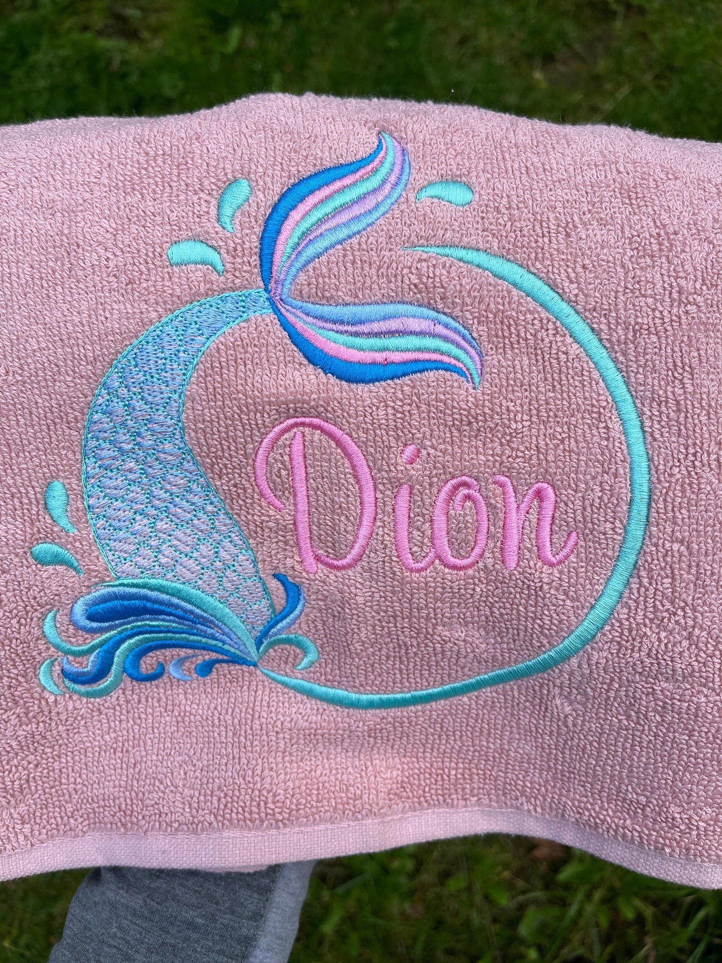 Personalised Kids Mermaid Towel | Ocean Theme Cotton Towel | Embroidered Swimming Lesson Towel