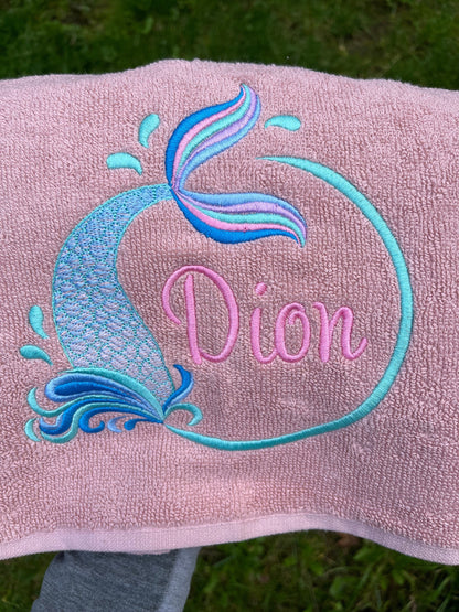 Personalised Kids Mermaid Towel | Ocean Theme Cotton Towel | Embroidered Swimming Lesson Towel