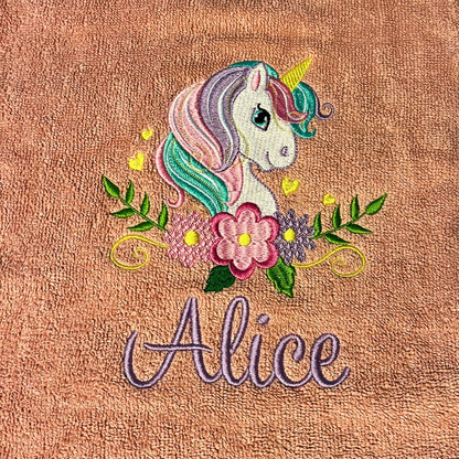 Personalised Unicorn Towel / Childrens Unicorn Floral Gift / Personalised Hand Bath Towel Sheet / Bath Time Gift New Baby
