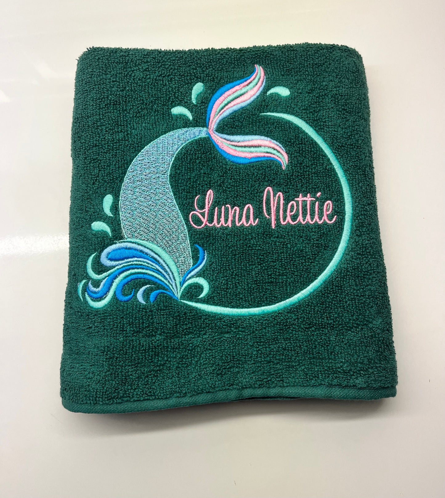 Personalised Kids Mermaid Towel | Ocean Theme Cotton Towel | Embroidered Swimming Lesson Towel