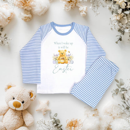 Personalised Kids Easter Pyjamas - Cute Bear with Honey Design - Custom Name PJs - Printed Easter Sleepwear - Toddler & Baby Easter Gift