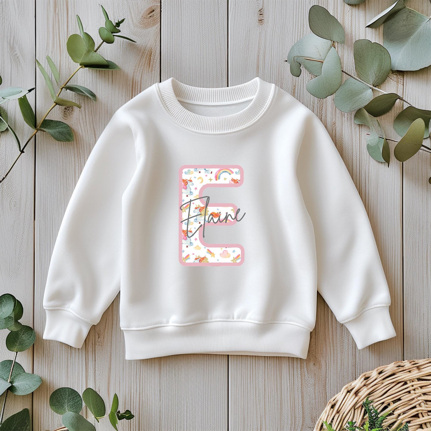 Personalised name initial unicorn pattern T-Shirt / Unicorn Childrens Tee / Pastel Kids Tshirt / Custom Children Clothing