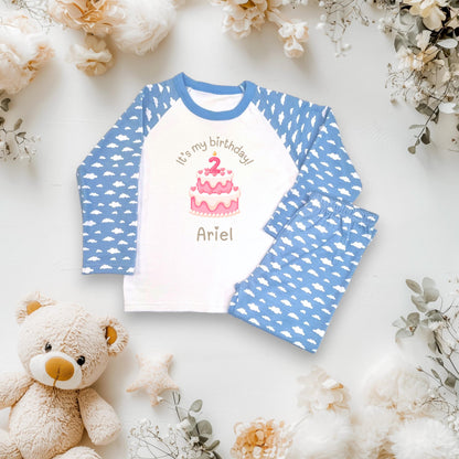 Personalized Kids Birthday Pyjamas - Custom Name PJs with Birthday Cake Print - Toddler & Baby Sleepwear - Birthday Gift for Boys and Girls