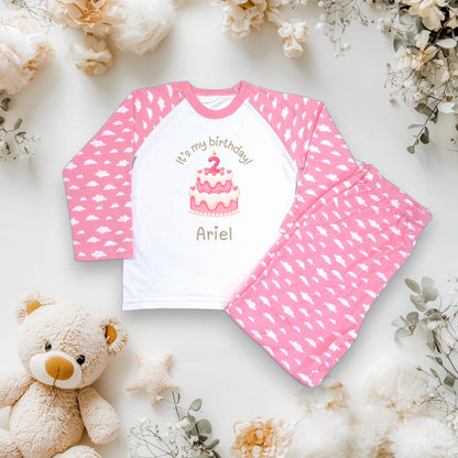 Personalized Kids Birthday Pyjamas - Custom Name PJs with Birthday Cake Print - Toddler & Baby Sleepwear - Birthday Gift for Boys and Girls