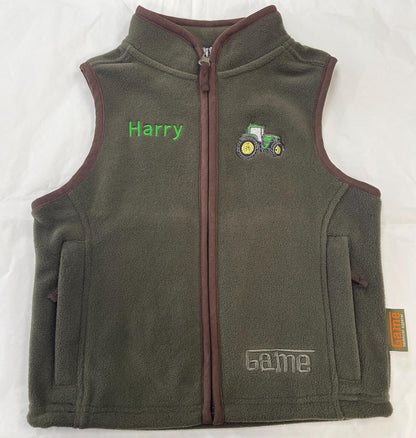 Personalised kids tractor gilet, kids navy embroidered gilet, kids sizes aged 1-12 years
