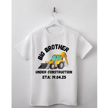 Big Brother Under Construction T-Shirt – Cute Pregnancy Announcement with Excavator – Toddler & Kids Construction Theme Tee