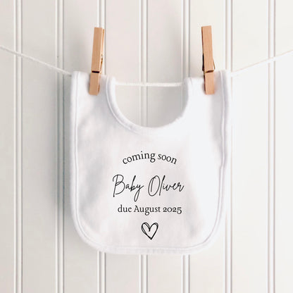 Personalised Baby Grow Vest Pregnancy Announcement Coming Soon Surname Due Date Pregnancy gift Reveal Baby Gift