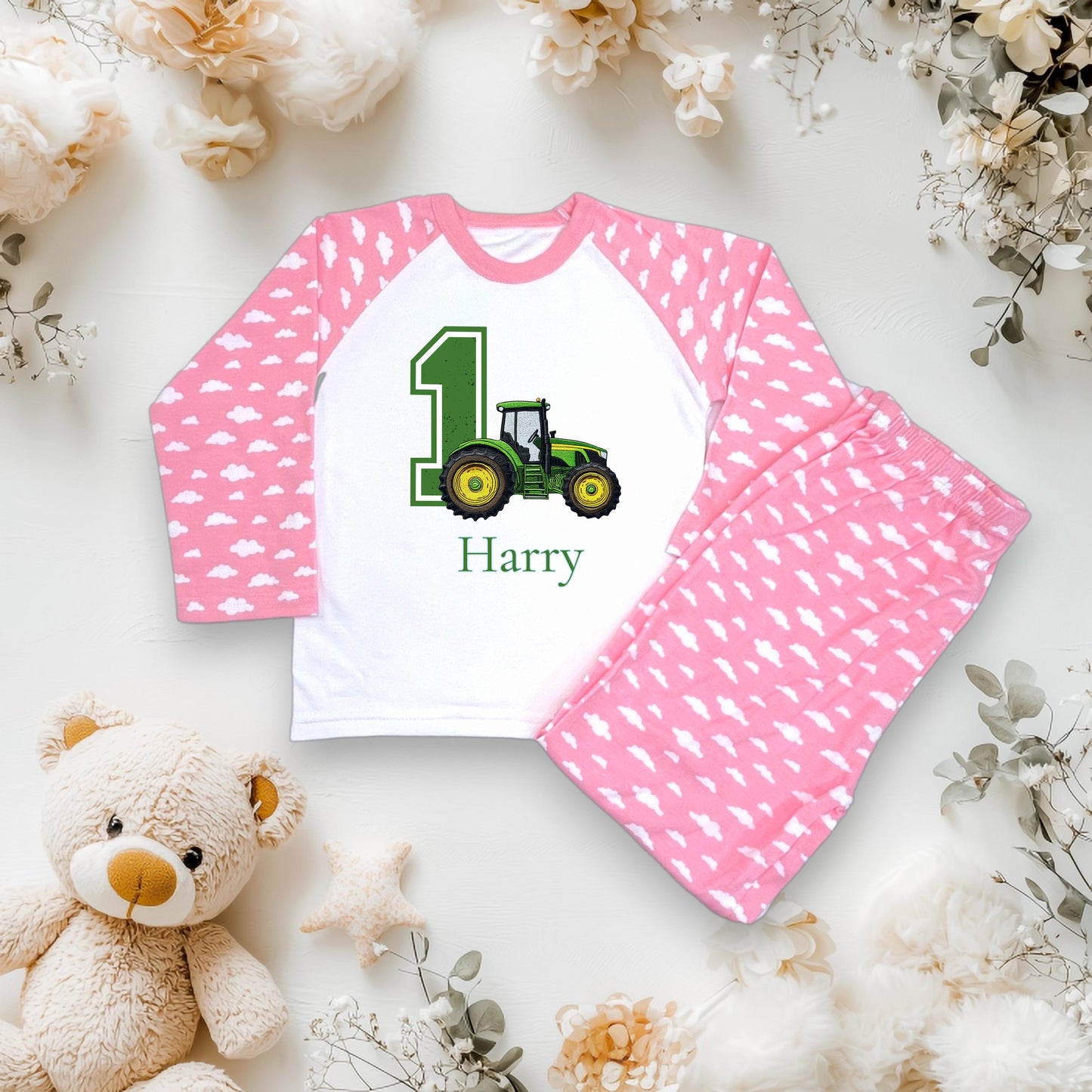 Boys Tractor Birthday Pyjamas/ Farm Blue Cloud PJs/When I wake up I will be 1 2 3 4 5 Toddler Birthday Outfit/ Tractor Theme Sleepwear
