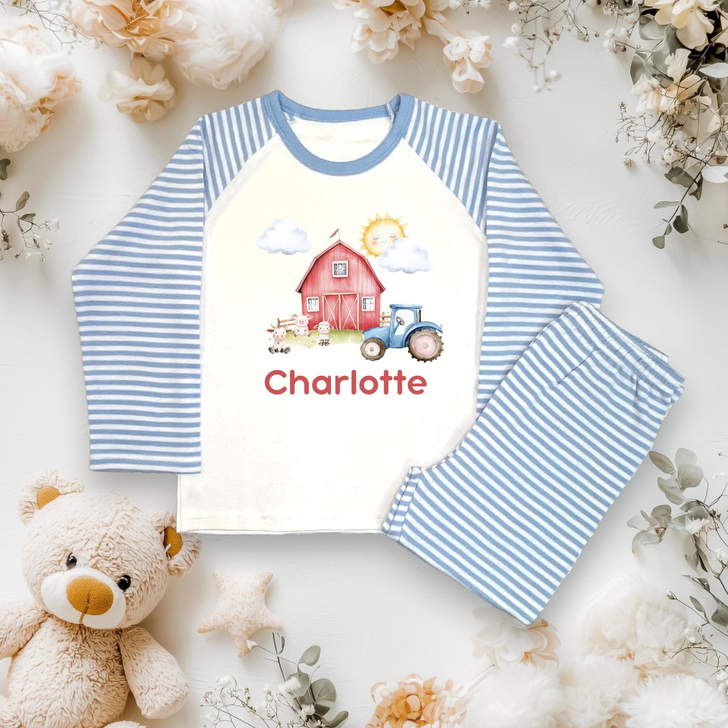 Personalised Birthday Farm Pyjamas / Pink Cloud PJs / When I Wake Up I Will Be One / Toddler Birthday Outfit / Farm Animal Theme Sleepwear