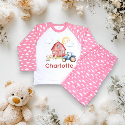 Personalised Birthday Farm Pyjamas / Pink Cloud PJs / When I Wake Up I Will Be One / Toddler Birthday Outfit / Farm Animal Theme Sleepwear