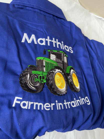 Kids farmer in training tractor overalls