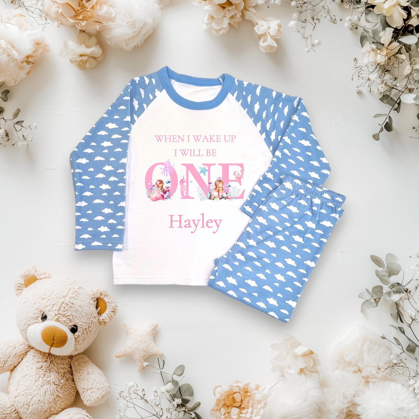 Personalized Mermaid Birthday Pajamas – Pink Cloud Jammies, CE Tested