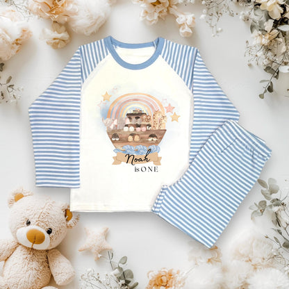 Personalised Kids Noah's Ark Pyjamas - Custom Name PJs with Animal Print - Cute and Cozy Sleepwear - Toddler & Baby Gift