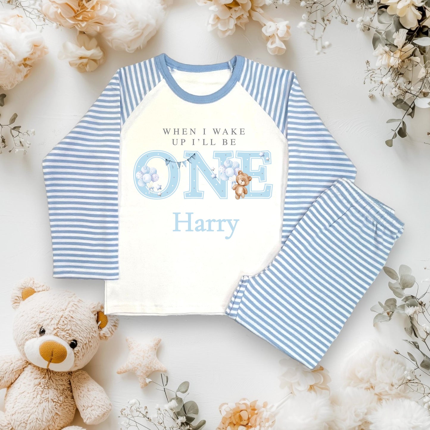 1st Birthday Teddy Bear Pyjamas/ Pink Cloud PJs/When I Wake Up I Will Be One/Toddler Birthday Outfit/ Bear Theme Sleepwear