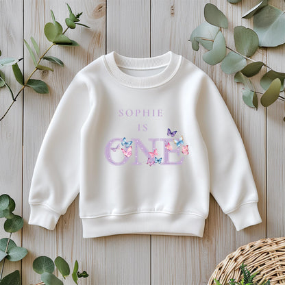 Personalised One butterfly T-Shirt / Butterfly theme sweatshirt / Pastel purple Outfit / Birthday Outfit