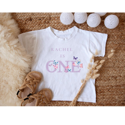 Personalised One butterfly T-Shirt / Butterfly theme sweatshirt / Pastel purple Outfit / Birthday Outfit