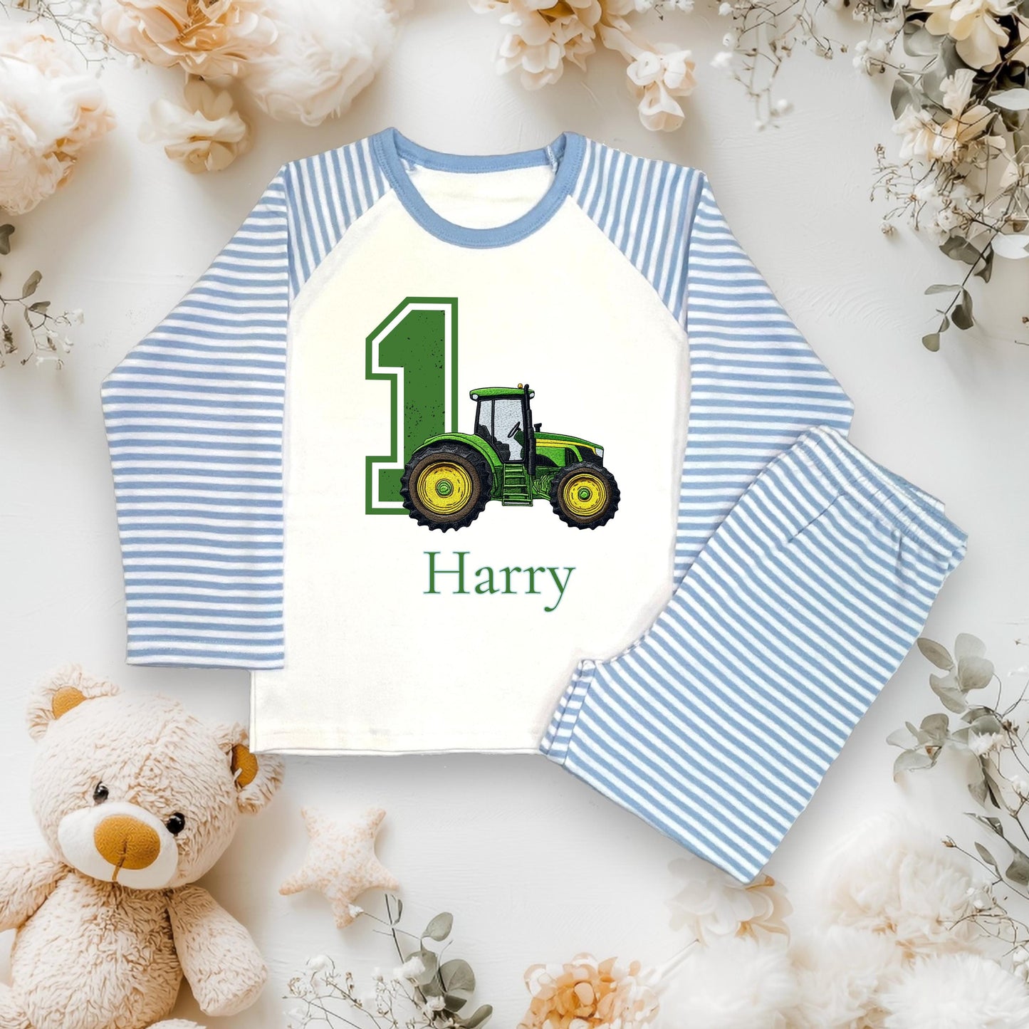 Boys Tractor Birthday Pyjamas/ Farm Blue Cloud PJs/When I wake up I will be 1 2 3 4 5 Toddler Birthday Outfit/ Tractor Theme Sleepwear
