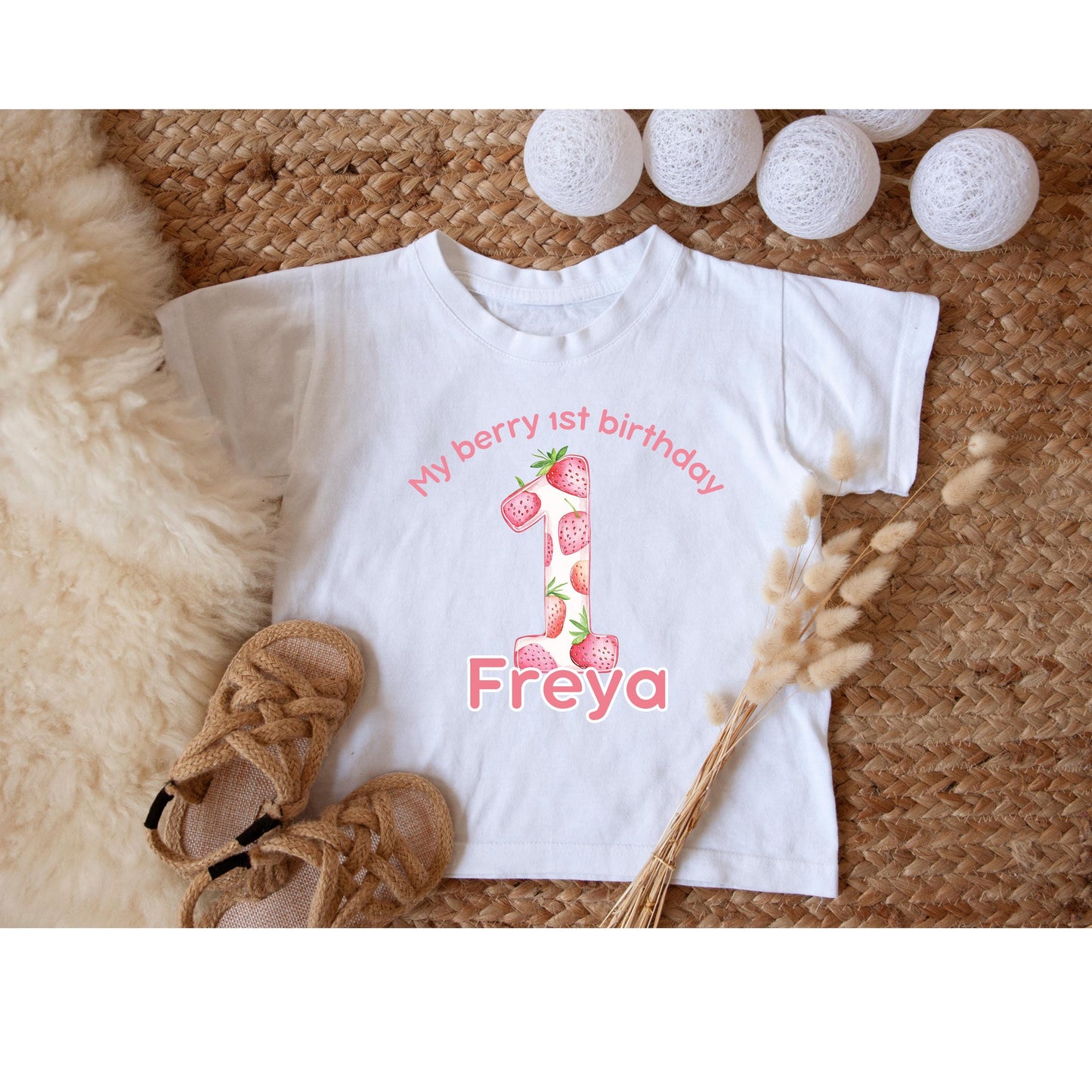 Girls 1st Strawberry Birthday Pyjamas/ Pink Cloud PJs/My berry 1st birthday /Toddler Birthday Outfit/ Strawberry Theme Sleepwear