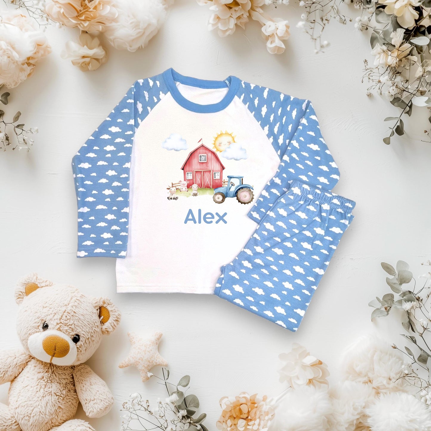 Personalised Birthday Farm Pyjamas / Pink Cloud PJs / When I Wake Up I Will Be One / Toddler Birthday Outfit / Farm Animal Theme Sleepwear