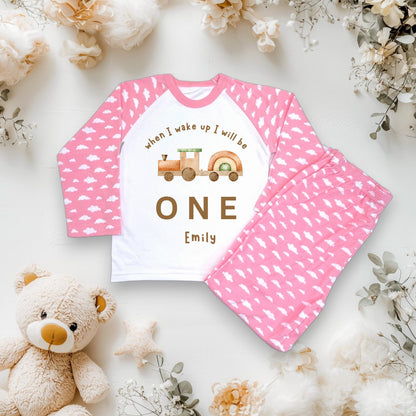 Children's train birthday Pyjamas – When I wake up Jammies, 'When I Wake Up I Will Be One/Two/Three' – CE Tested Sleepwear