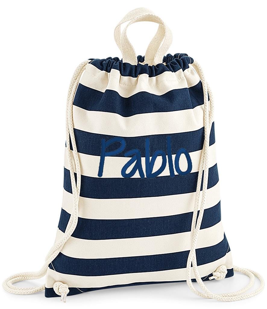 Personalised Nautical Drawstring Bag, Personalised Embroidered Swimming Bag, Rucksack, Gym Bag, Nursery Bag, Beach Bag, Fast Delivery, Gifts
