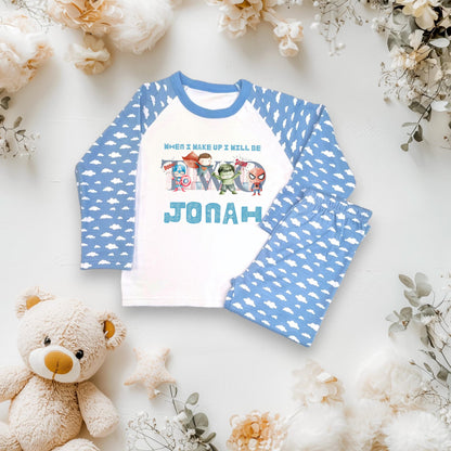 Personalised When I wake up I will be one two three superhero pyjamas