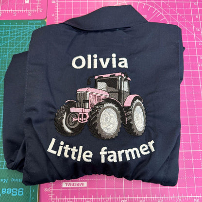 Personalised kids farmer in training tractor overalls, kids navy embroidered boilersuit, kids sizes aged 1-12 years