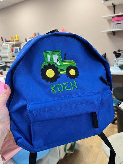 Personalized Tractor Backpack – Embroidered Kids Name Bag