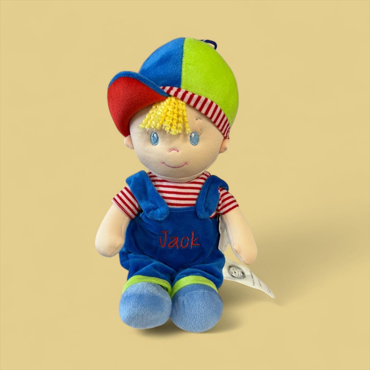 Personalised Embroidered Baby Soft Rag Doll Toy with dungarees