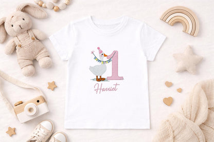 Personalised Goose 1st Birthday Sweatshirt | Embroidered Birthday Jumper | Custom Name Birthday Outfit | First Birthday Gift