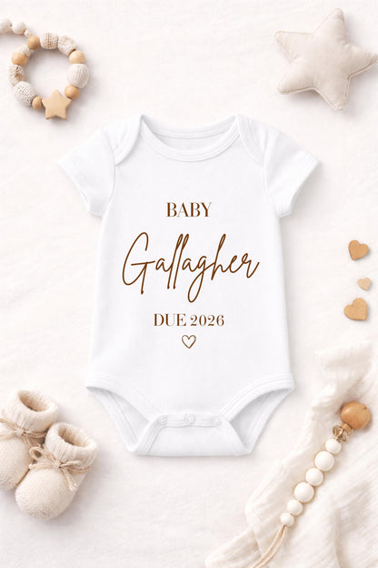 Personalised Baby Vest Due 2026 | Pregnancy Announcement Baby Grow | Custom Surname Baby Vest | Neutral New Baby Gift