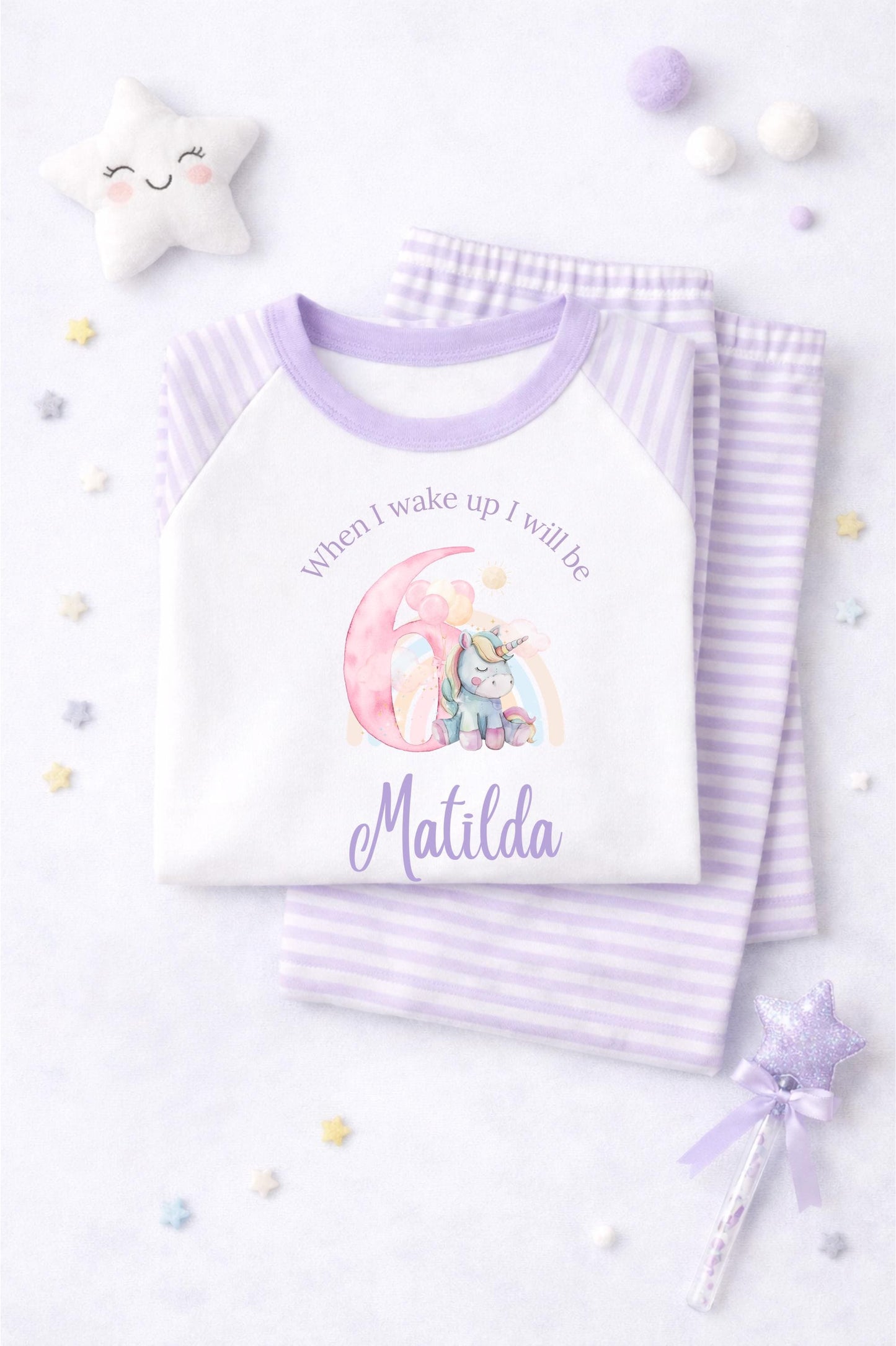 Personalised unicorn rainbow pastel pajama pj set