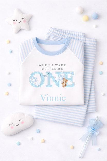 1st Birthday Teddy Bear Pyjamas/ Pink Cloud PJs/When I Wake Up I Will Be One/Toddler Birthday Outfit/ Bear Theme Sleepwear