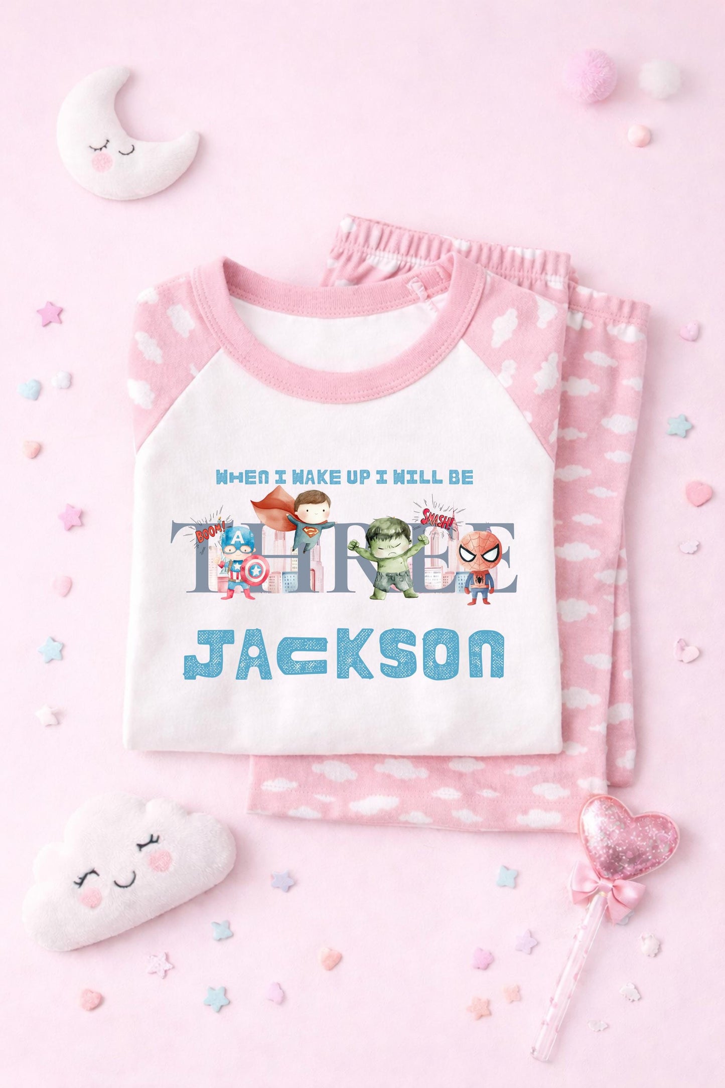Personalised When I wake up I will be one two three superhero pyjamas