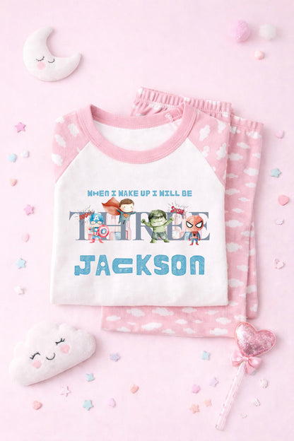 Personalised When I wake up I will be one two three superhero pyjamas
