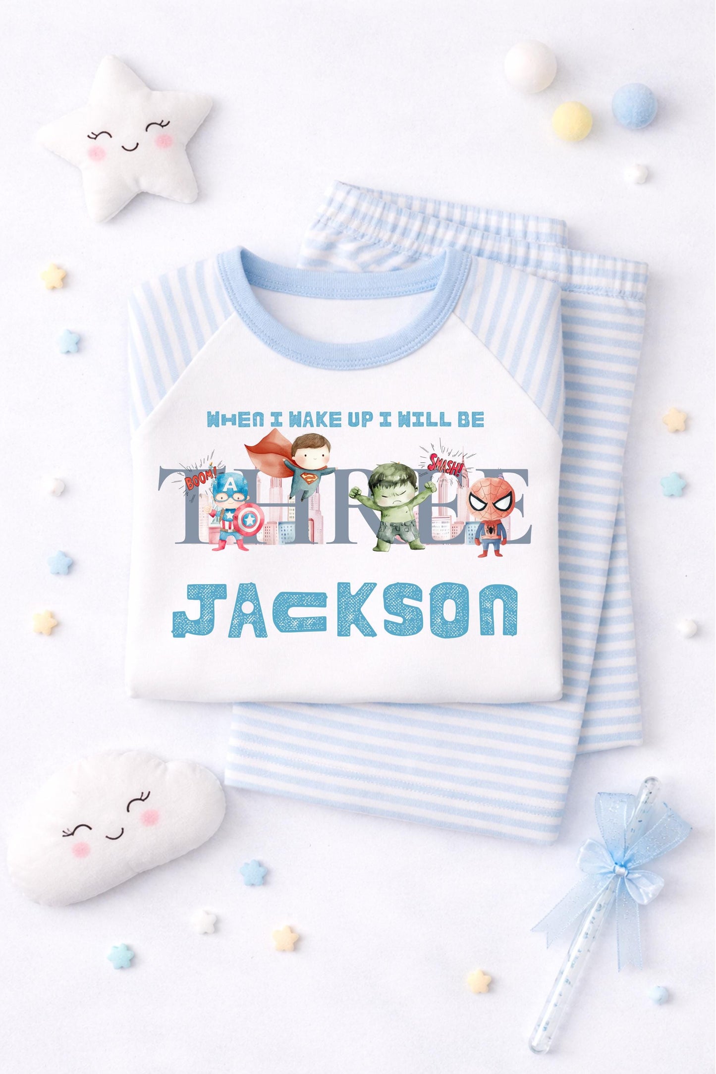 Personalised When I wake up I will be one two three superhero pyjamas