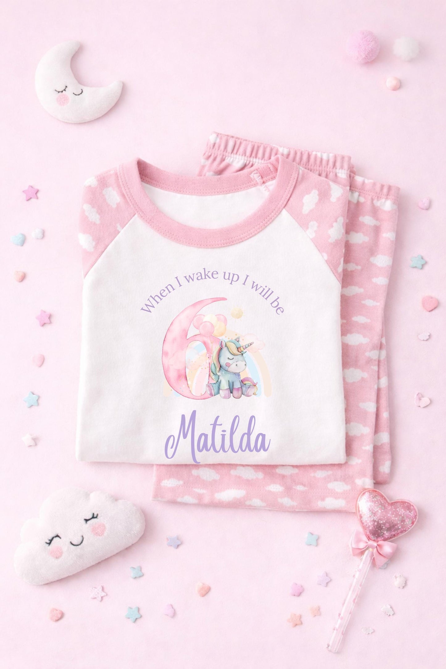 Personalised unicorn rainbow pastel pajama pj set